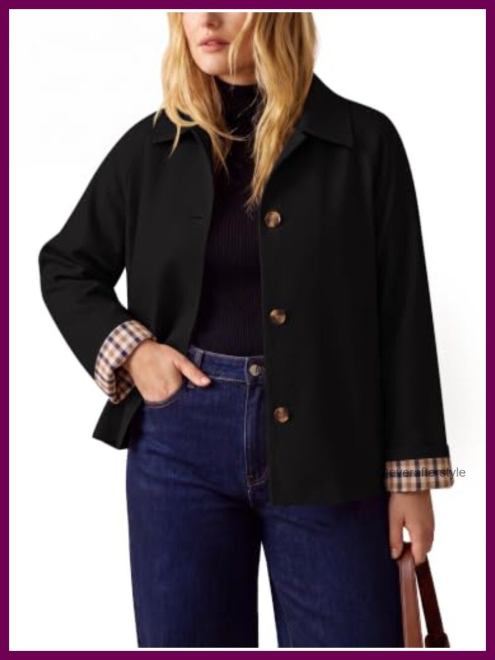 Plus Size Cropped Trench Coat Lightweight Plaid Lined Button Front Casual Jacket